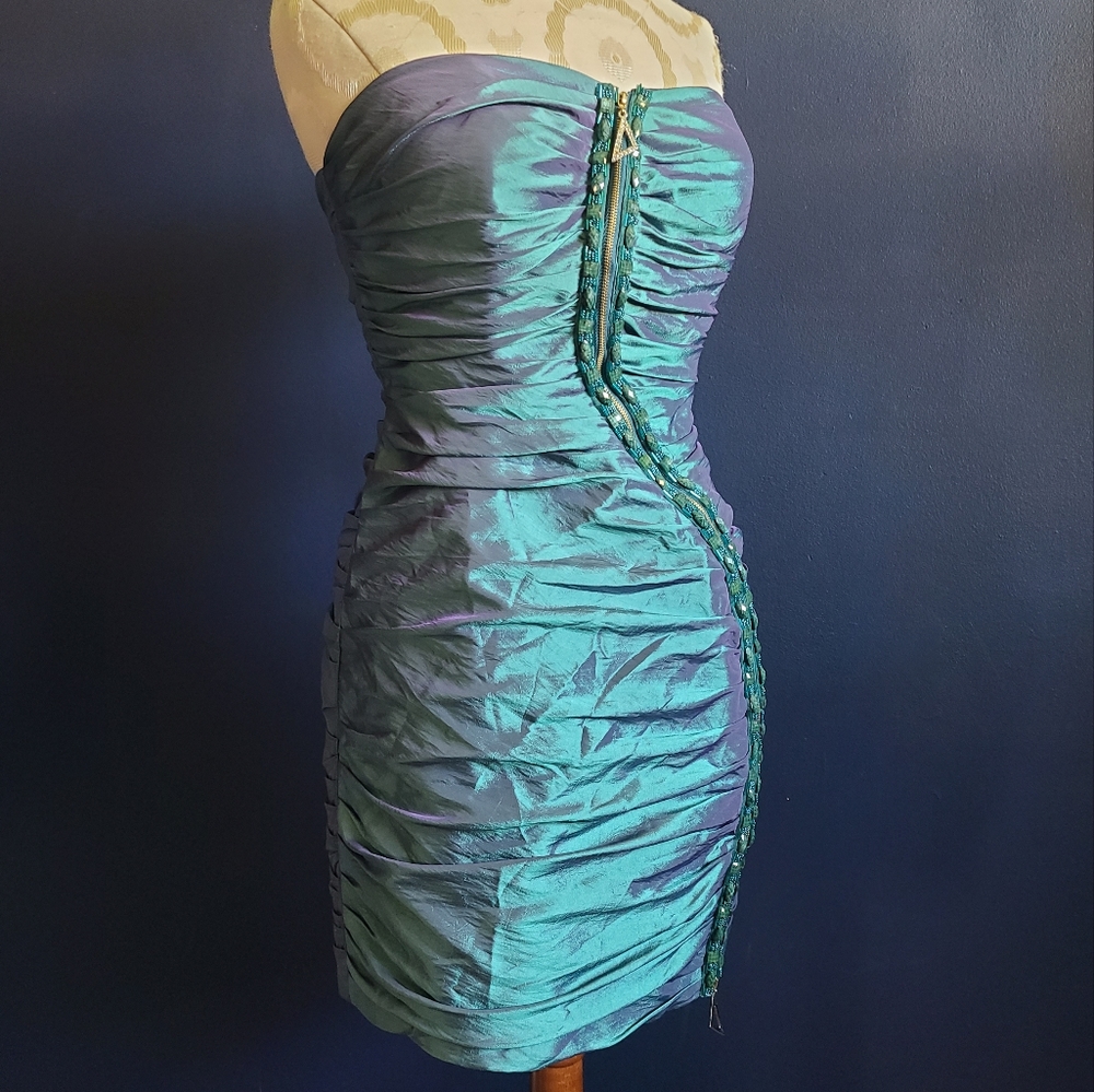 Mermaidcore Homecoming Mini Dress Iridescent blue sleeveless formal mini dress